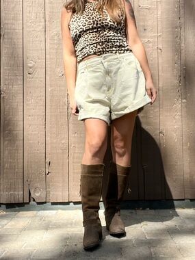 We The Free Cream Rolled-Hem Denim Danni Shorts Beige Camel Size Large